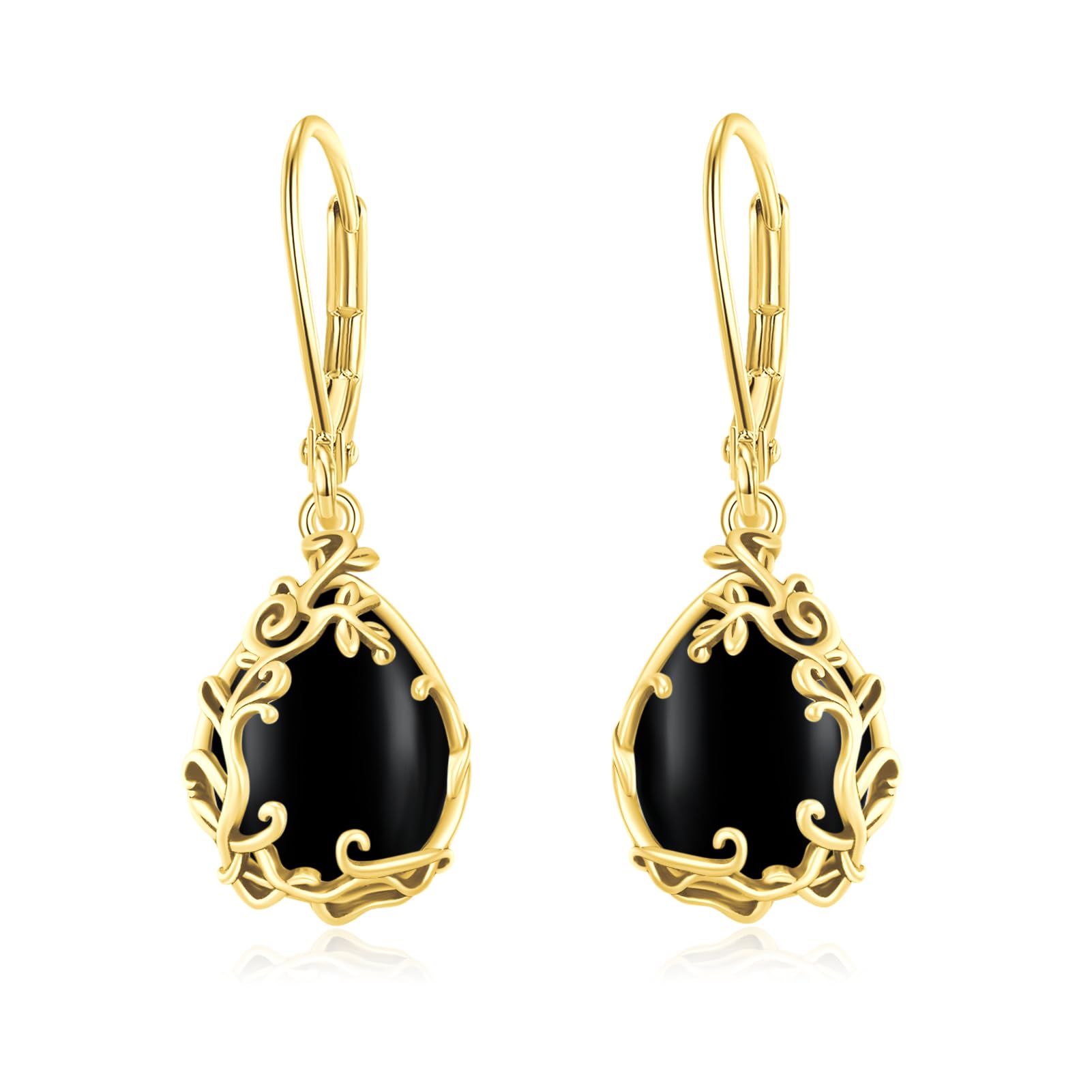 Black Onyx Filigree Teardrop Drop Dangle Earrings Sterling Silver Leverback Earrings for Women Jewelry Gifts - AGB LuxeDrop